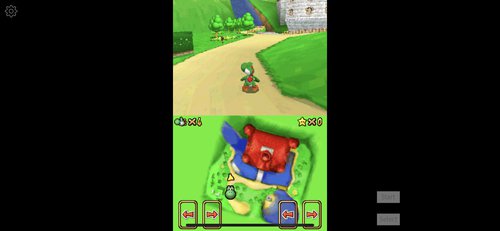 Super Mario 64 DS na iPhone XR z podłączonym padem