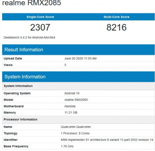 Specyfikacja Realme X3 w Geekbench/fot. GSMarena