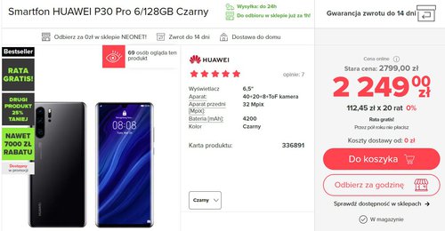 Huawei P30 Pro kosztuje w promocjach już niemal 2000 złotych