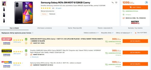 Samsung Galaxy M31s mocno staniał w Polsce/fot. Ceneo