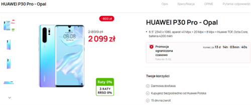 Walentynkowa cena Huawei P30 Pro w oficjalnym sklepie producenta