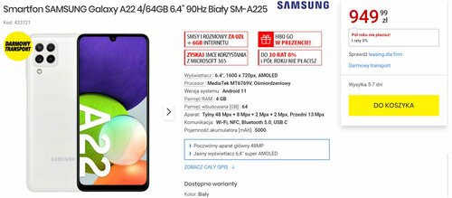 Samsung Galaxy A22 - cena w Polsce