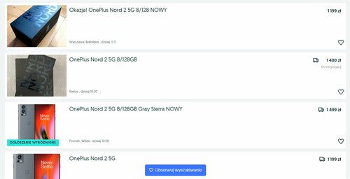 Kilka przykładowych ofert na OnePlus Nord 2 z OLX