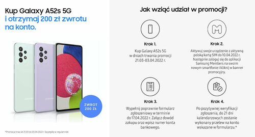 200 zł zwrotu za zakup Samsung Galaxy A52s 5G w Play