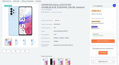Samsung Galaxy A53 5G w ofercie sklepu Empik, znamy polską cenę