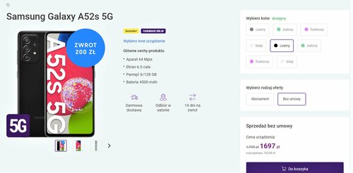 Cena Samsung Galaxy A52s 5G w sklepie Play bez umowy
