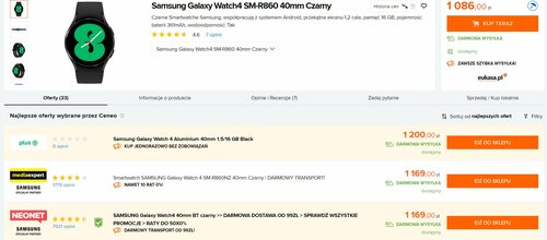 Samsung Galaxy Watch 4 w polskiej sprzedaży/ dane Ceneo