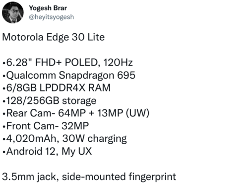 Motorola Edge 30 Lite