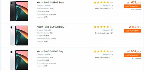 Aktualne ceny Xiaomi Pad 5 w polskich sklepach