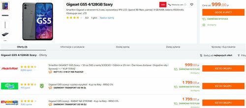 Ceny Gigaset GS5 w sklepach / dane Ceneo