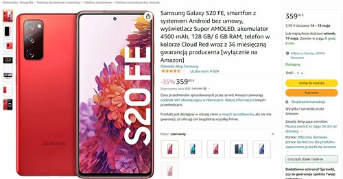Promocja Samsung Galaxy S20 FE cena Amazon
