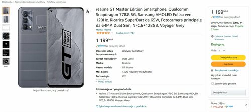 Cena realme GT Master Edition w promocji Amazon.pl
