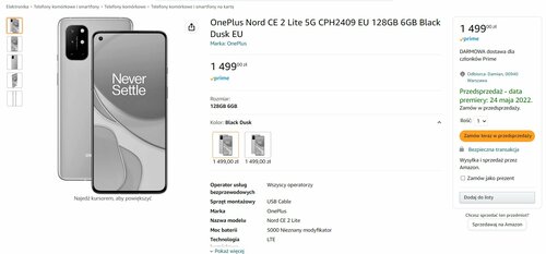 OnePlus Nord CE 2 Lite 5G cena Amazon