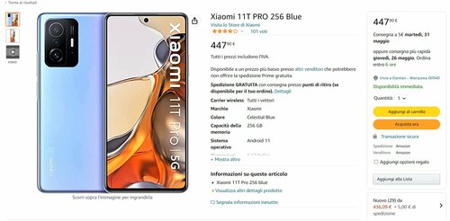 Xiaomi 11T Pro 8/256 GB cena Amazon
