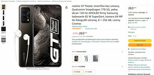 realme GT Master Edition 8/256 GB cena Amazon