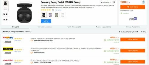 Samsung Galaxy Buds 2 w polskiej sprzedaży/ Dane Ceneo