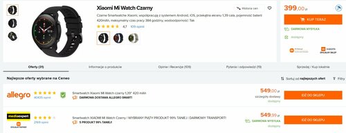 Xiaomi Mi Watch w polskiej sprzedaży/ Dane Ceneo