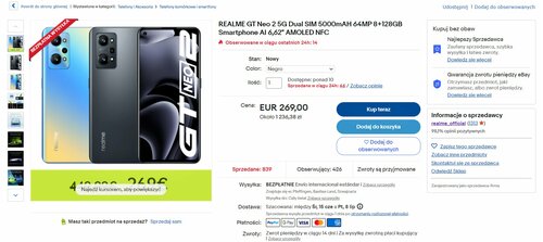 realme GT Neo 2 8/128 GB cena promocja