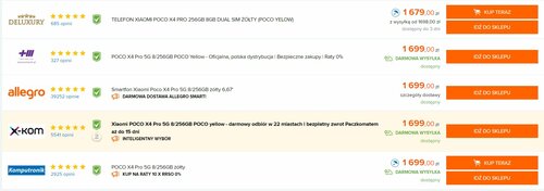 Xiaomi POCO X4 Pro w polskiej sprzedaży/ Dane Ceneo