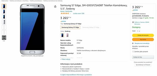 Samsung Galaxy S7 Edge cena Amazon.pl 2022