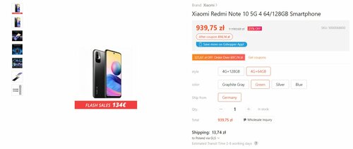 Xiaomi Redmi Note 10 5G 4/64 GB promocja cena