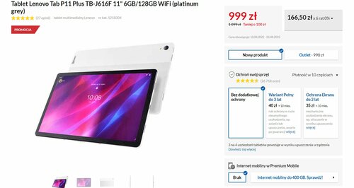 Lenovo Tab P11 Plus promocja cena RTV Euro AGD tablet do 1000 zł