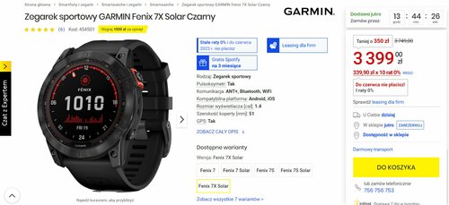 Promocyjna cena Garmin Fenix 7X Pro Solar w Media Expert