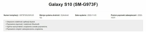 Samsung Galaxy S10: nowości w aktualizacji z listopada 2022 roku