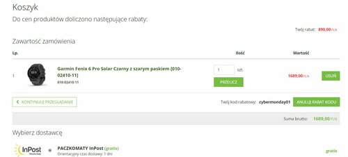 Garmin Fenix 6 Pro Solar Czarny promocja dobra cena Cyber Monday 2022