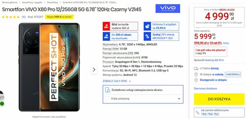 vivo X80 Pro 12/256 GB promocja cena Media Expert