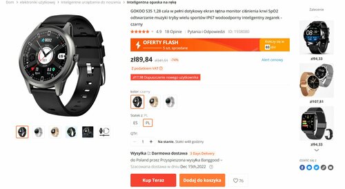 GOKOO S35 tani smartwatch w promocji wysyłka z Polski