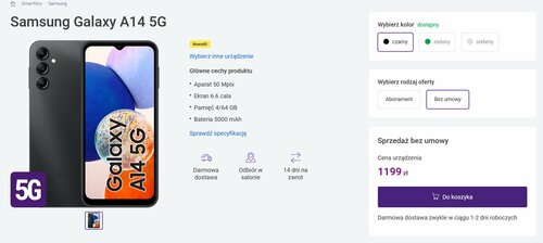Play ujawnił  cenę Samsung Galaxy A14 5G w Polsce