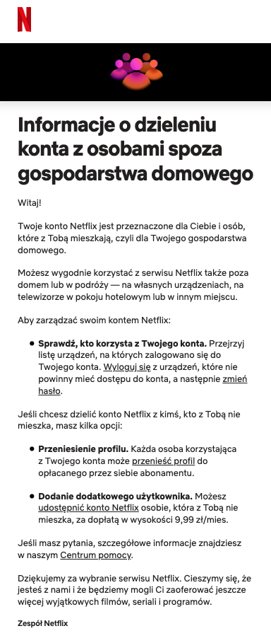 Netflix opłata za współdzielenie konta